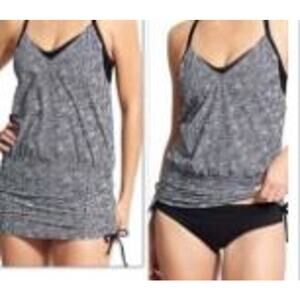 Athleta NWT Laguna Side Scrunch Tankini 32 D/D Women Swimsuit Black/White